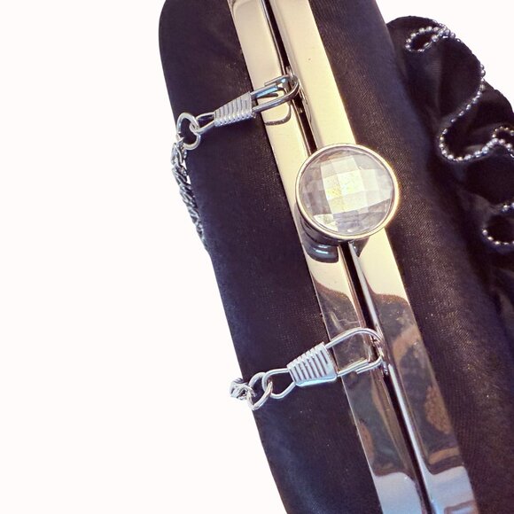 Charming Charlie Black Satin Clutch Purse Rhinestone Evening Bag Hard Case Ruffl - Picture 12 of 15